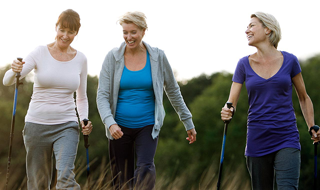 Woman walking with friends